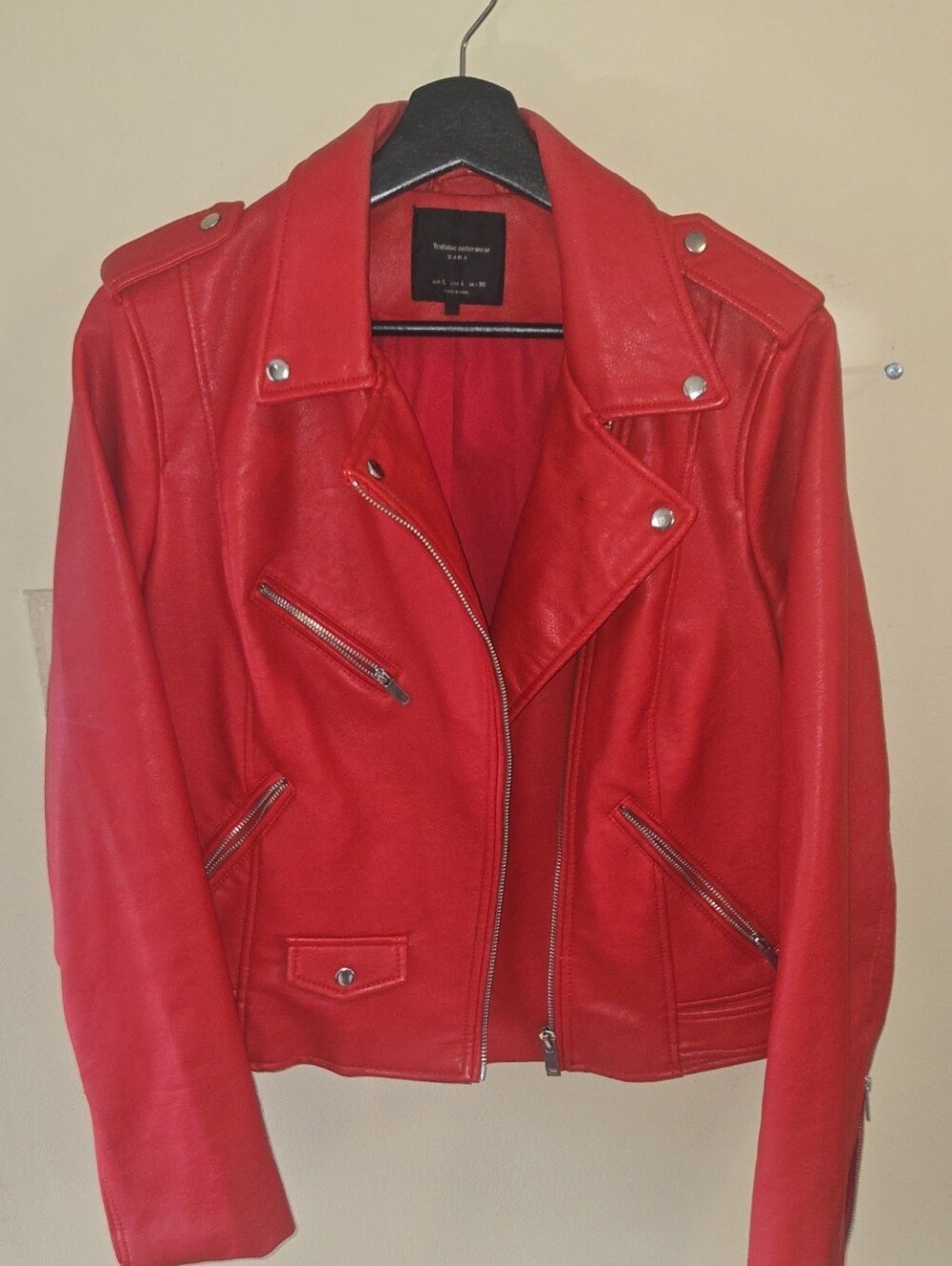 Zara Red Faux Leather Moto Jacket